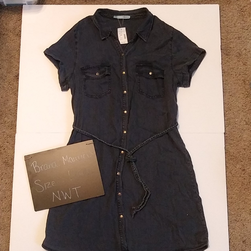 NWT Large denim snap down dress with lace detail